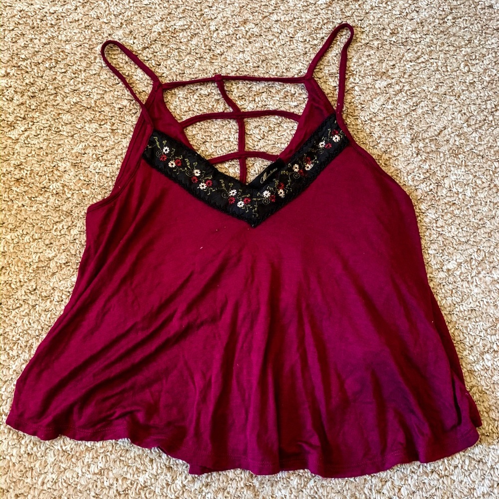 Maroon Cotton Crop Top with Floral detail